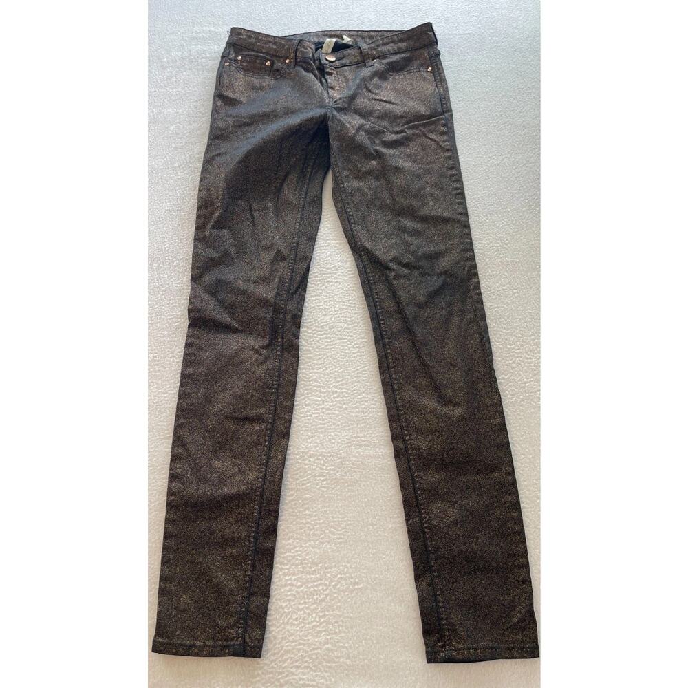 Mango Jeans Womens Size 6 Black Gold Metallic Mid Rise Straight Leg Pockets